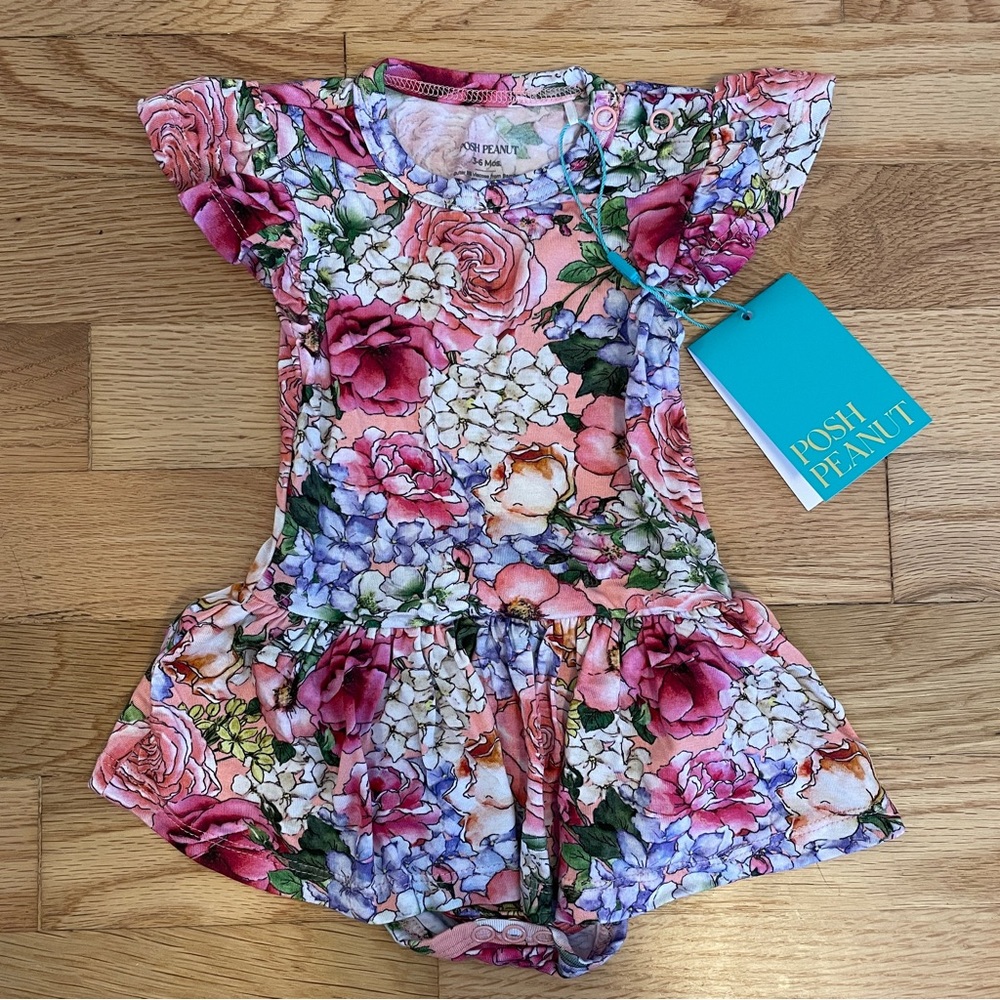 Posh peanut hydrangeas twirl skirt bodysuit 3-6